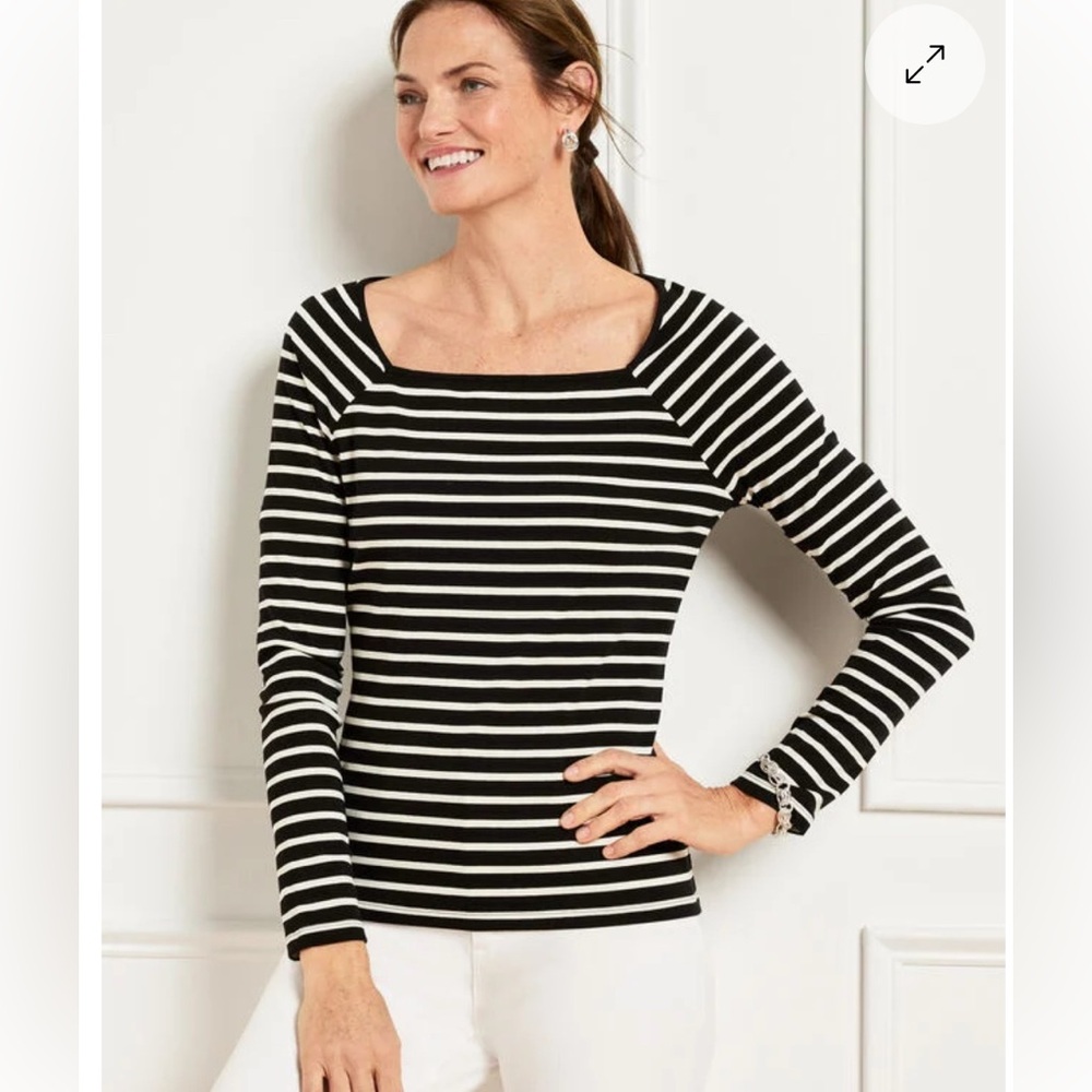 Talbots Black and White Striped Long Sleeve Top